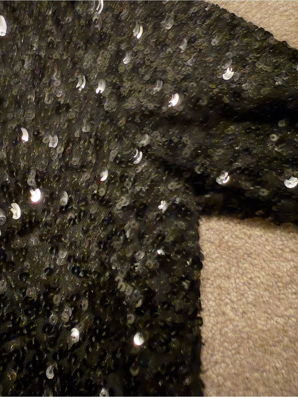 Hutch Anthropologie Black Sequin Faux Fur Cuff Mini Dress 1X Long Sleeve - Picture 9 of 11